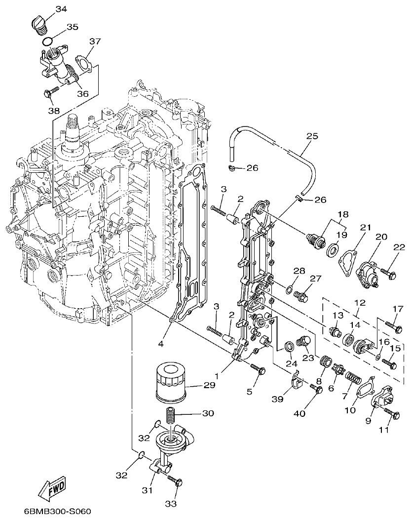Yamaha F150FET, FL150FET CYLINDER & CRANKCASE 3 parts diagram